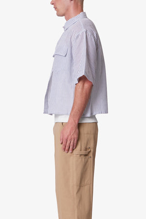 Cropped Boxy Striped S/S Shirt - Blue