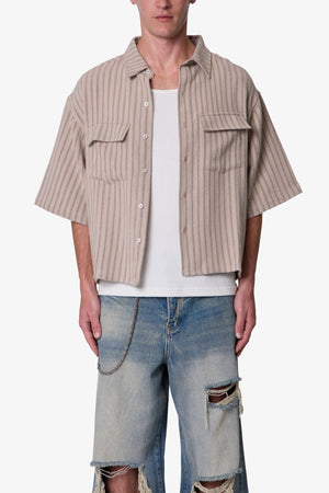 Cropped Boxy Striped S/S Shirt - Khaki