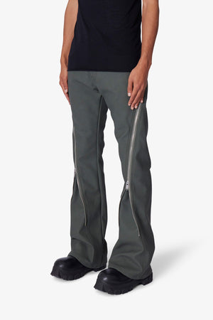 D519 Leather Zipper Flare Pants - Charcoal Grey