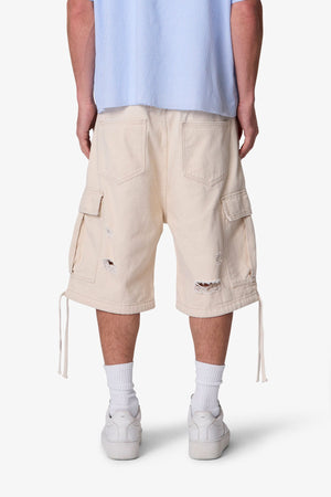 Distressed Baggy Cargo Shorts - Off White