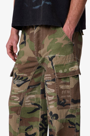 Distressed Camo Cargo Pants - Camo
