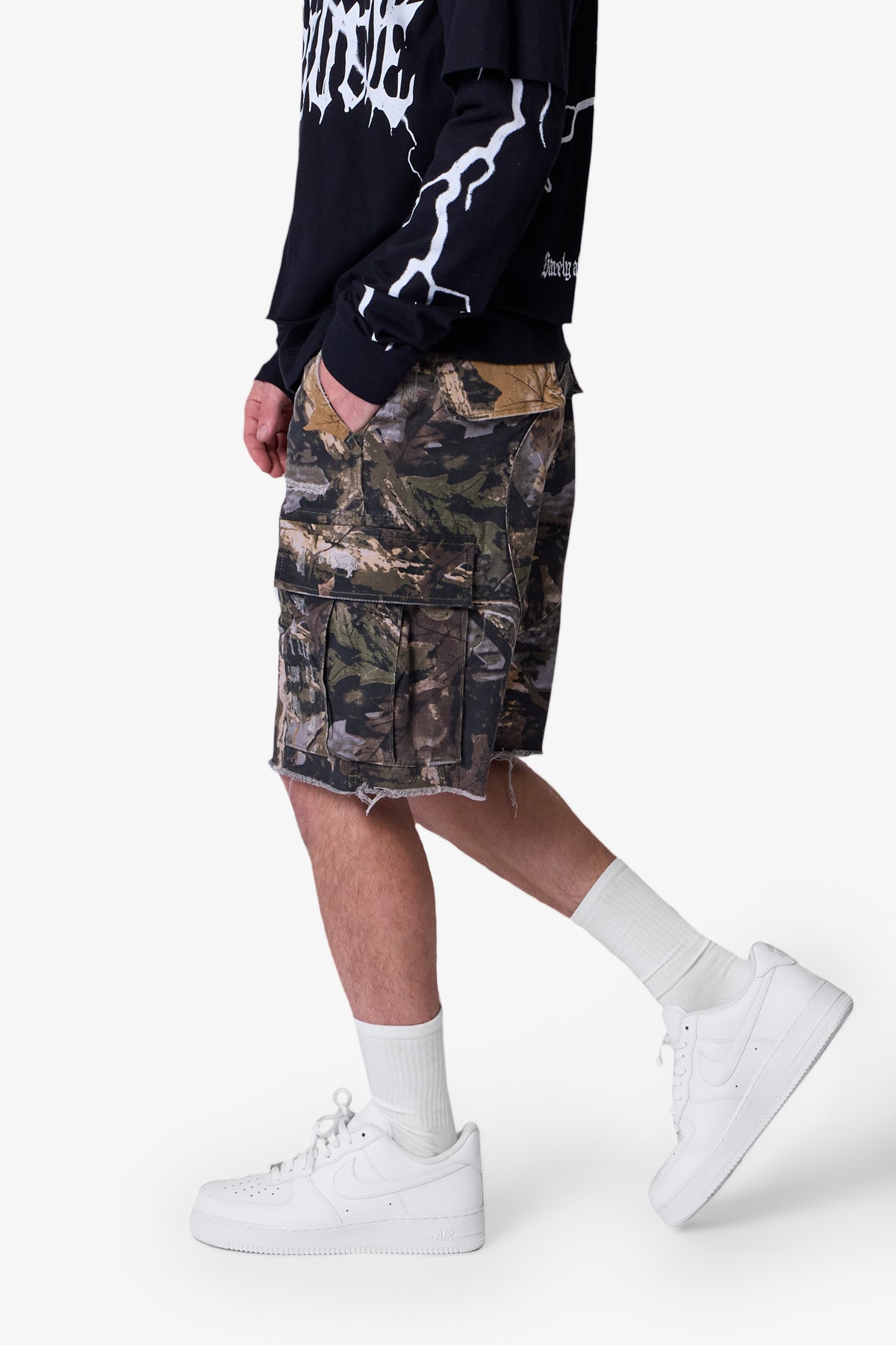 Distressed Cargo Shorts - Forest Camo