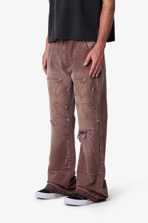Distressed Iron Cross Denim - Brown