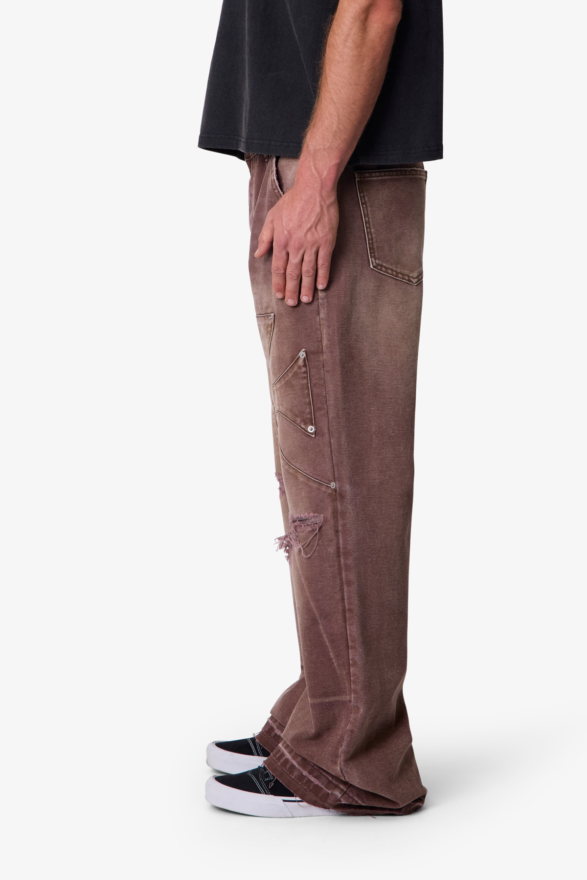 Distressed Iron Cross Denim - Brown