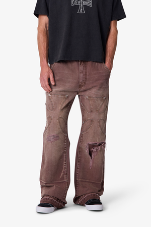 Distressed Iron Cross Denim - Brown