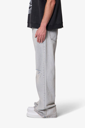 Distressed Kick Flare Denim - Light Blue