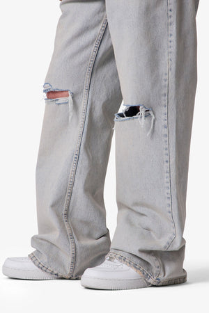 Distressed Kick Flare Denim - Light Blue