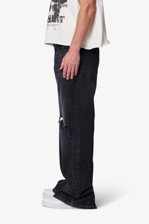 Distressed Kick Flare Denim - Washed Black