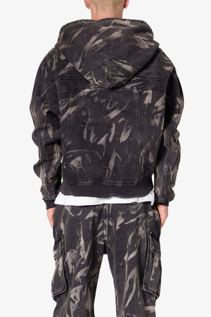 Double Denim Hooded Bomber Jacket - Black