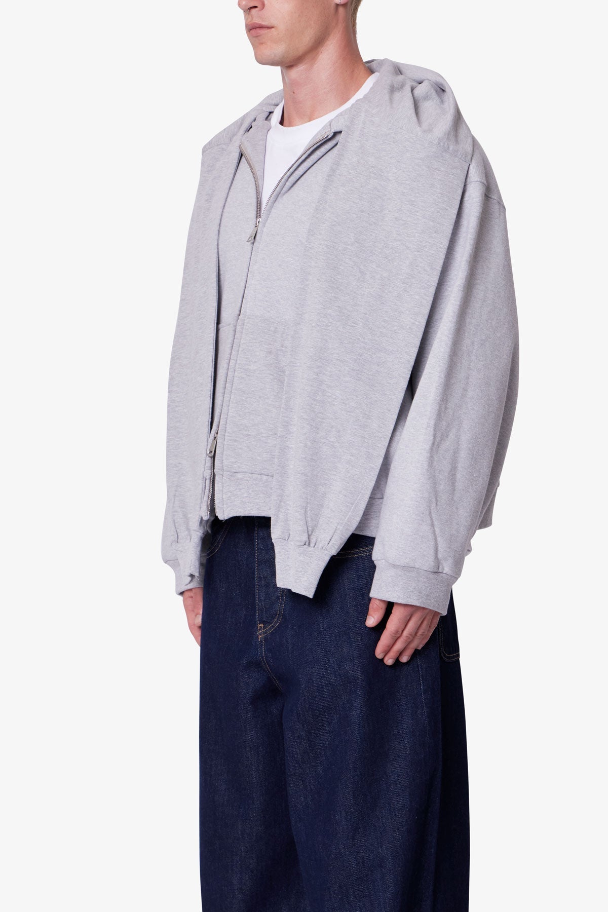 Double Layer Sleeve Scarf Hoodie - Grey