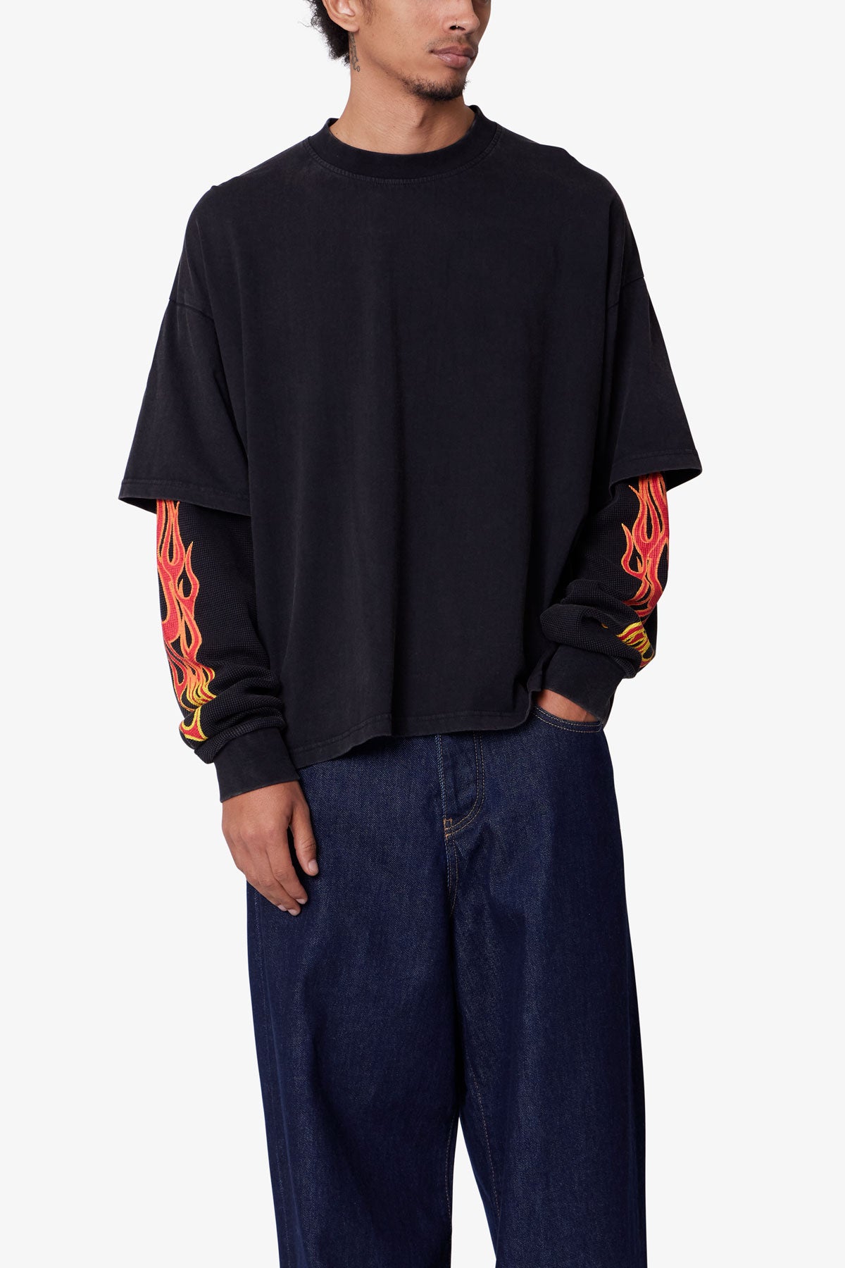 Double Layer Thermal Sleeve Tee - Washed Black