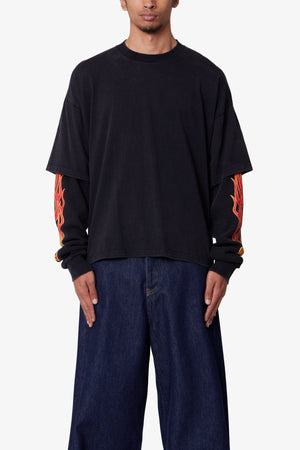 Double Layer Thermal Sleeve Tee - Washed Black