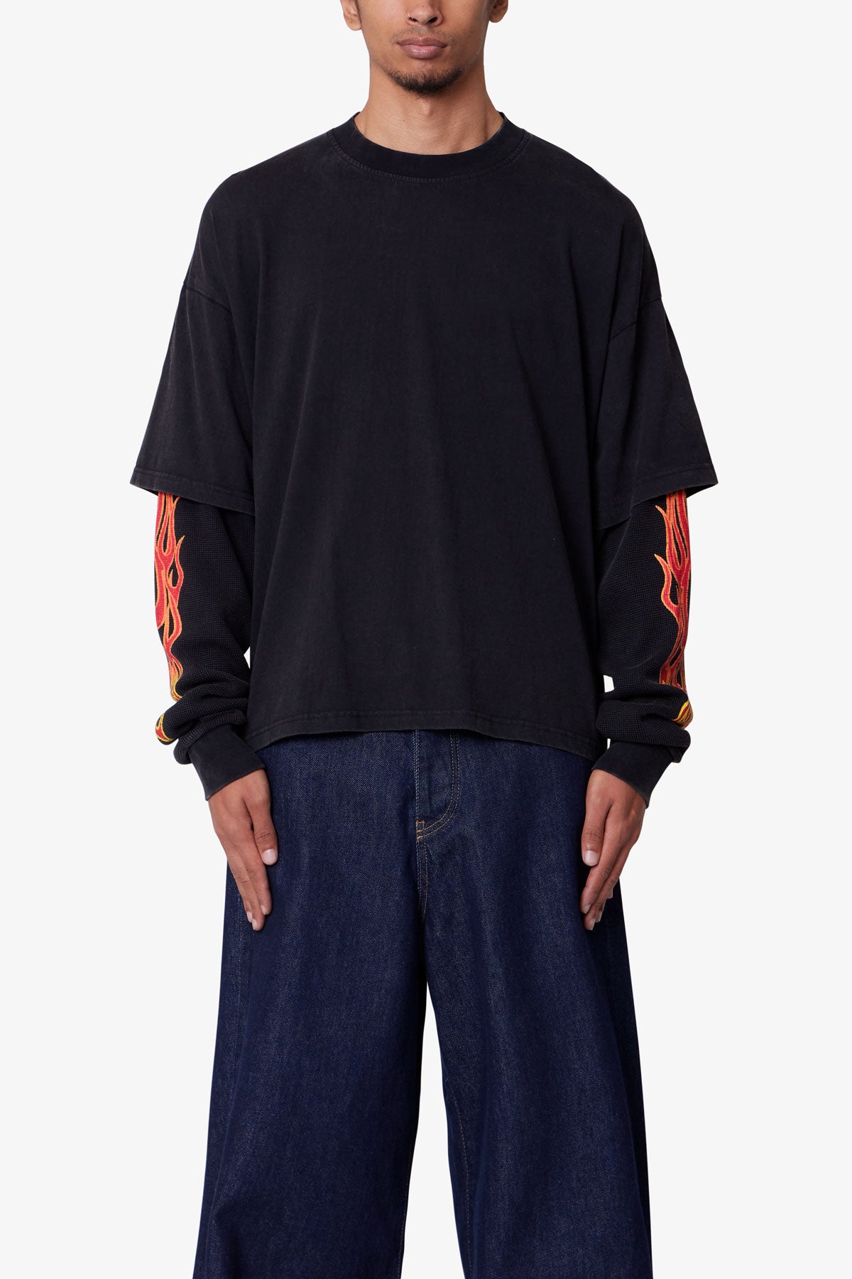 Double Layer Thermal Sleeve Tee - Washed Black