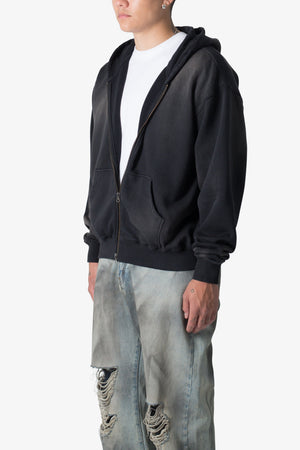 Faded Basic Zip Up Hoodie - Washed Black