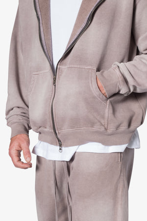 Faded Basic Zip Up Hoodie - Washed Mauve