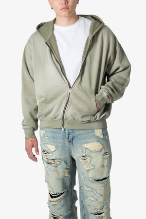 Faded Basic Zip Up Hoodie - Washed Olive