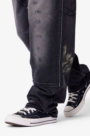 Faded Distressed Carpenter Pants - Black