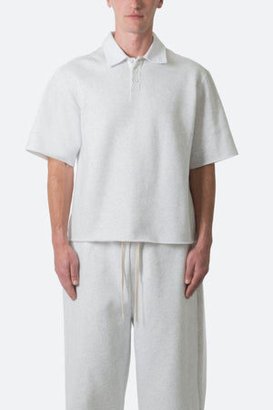 Fleece Oversized Polo Shirt - Heather Grey