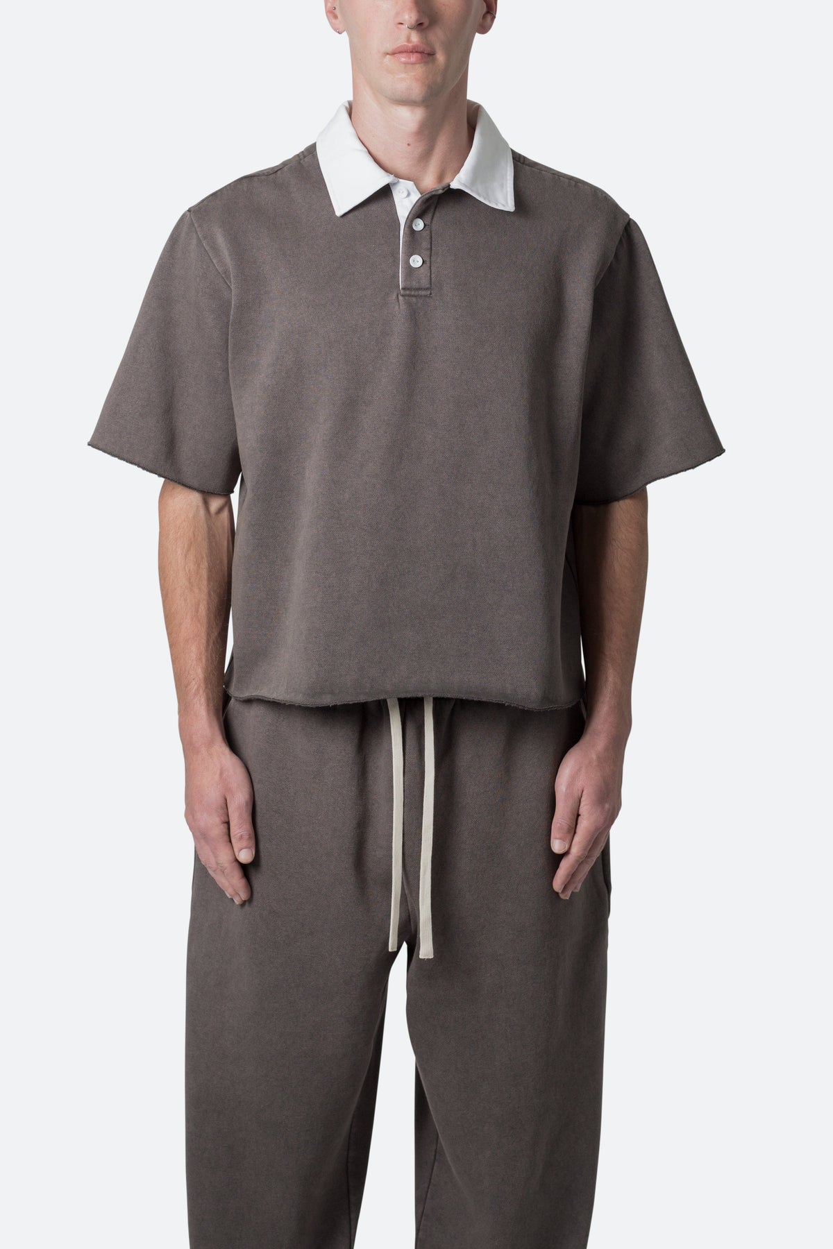 Fleece Oversized Polo Shirt - Washed Black
