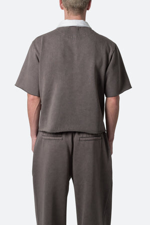 Fleece Oversized Polo Shirt - Washed Black