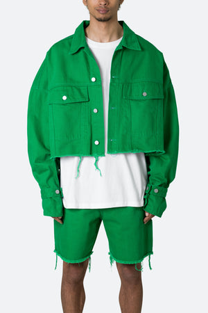 Frayed Denim Jacket - Green