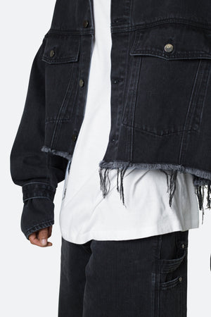 Frayed Denim Jacket - Washed Black