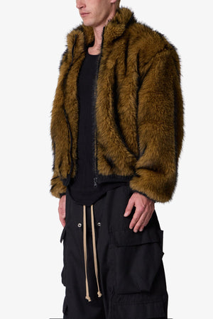 Fur Zip Up Jacket - Brown