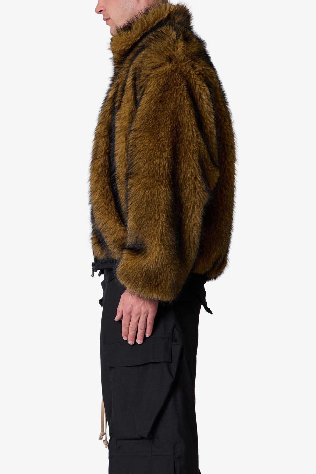 Fur Zip Up Jacket - Brown