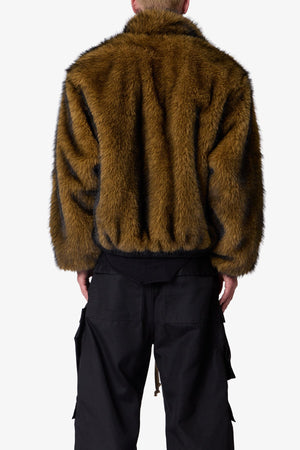 Fur Zip Up Jacket - Brown