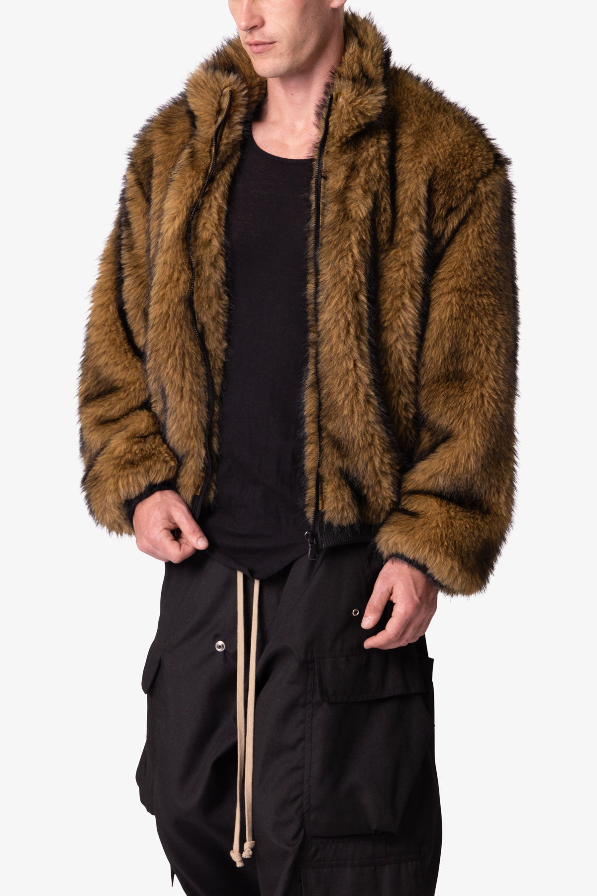 Fur Zip Up Jacket - Brown