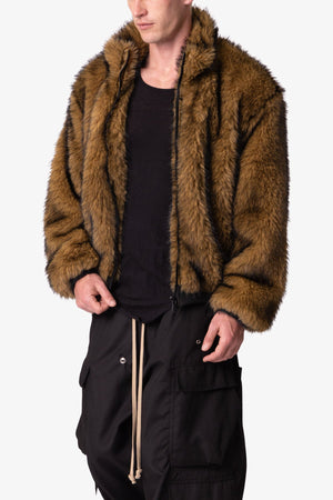 Fur Zip Up Jacket - Brown