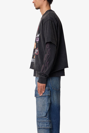 Gentlemens Club Printed L/S Tee - Washed Black