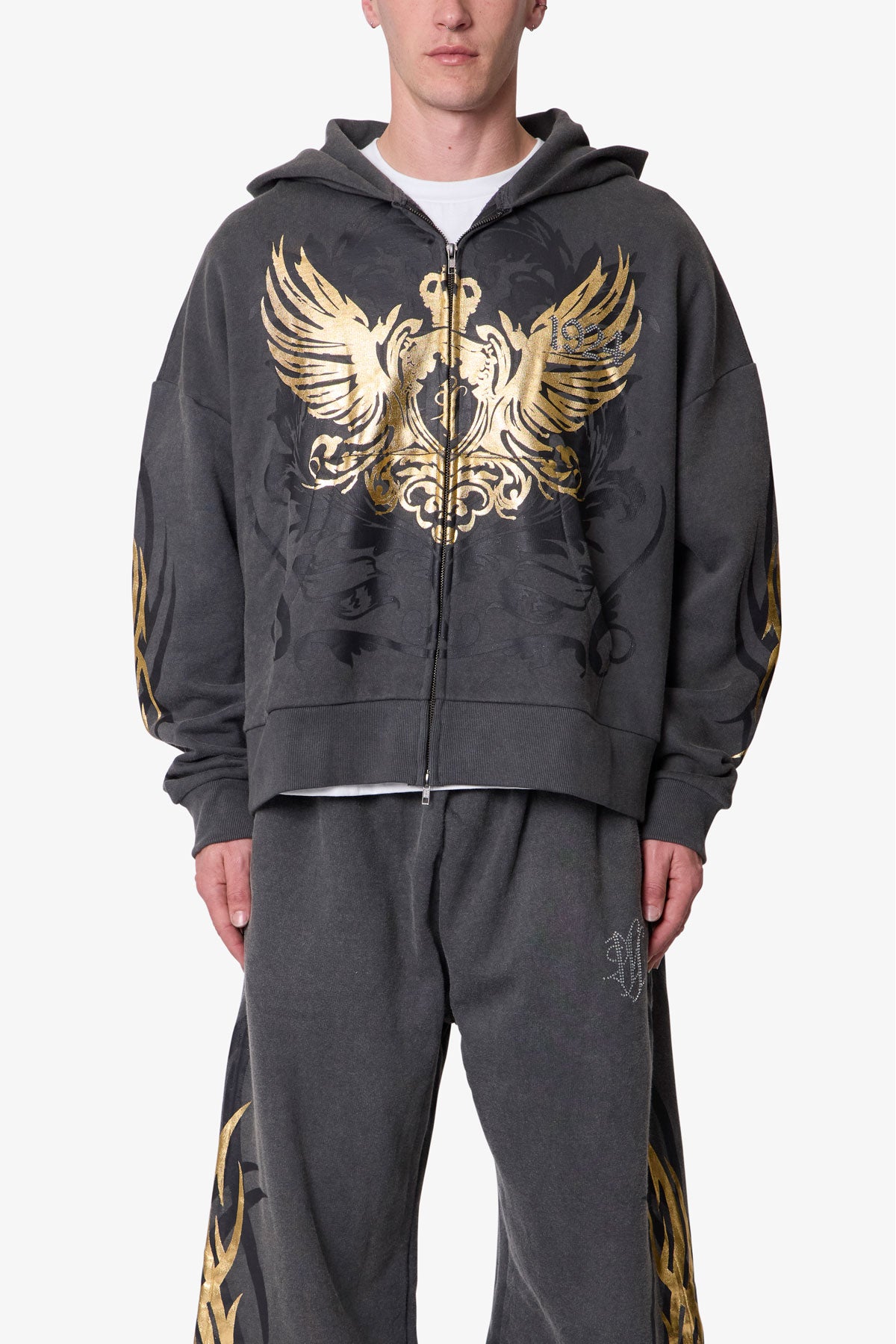 Gold Foil Tribal Hoodie - Washed Black