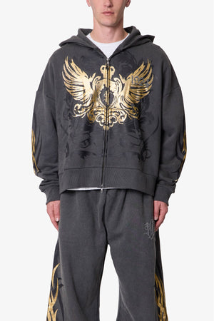 Gold Foil Tribal Hoodie - Washed Black