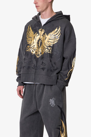 Gold Foil Tribal Hoodie - Washed Black