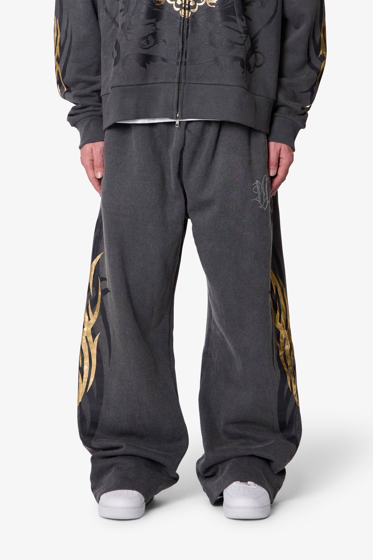 Gold Foil Tribal Sweatpants - Washed Black