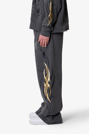 Gold Foil Tribal Sweatpants - Washed Black