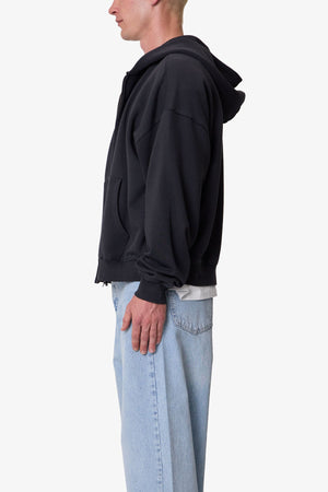 Heavy Basic Zip Up Hoodie - Washed Black