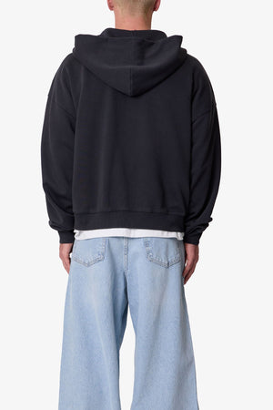 Heavy Basic Zip Up Hoodie - Washed Black