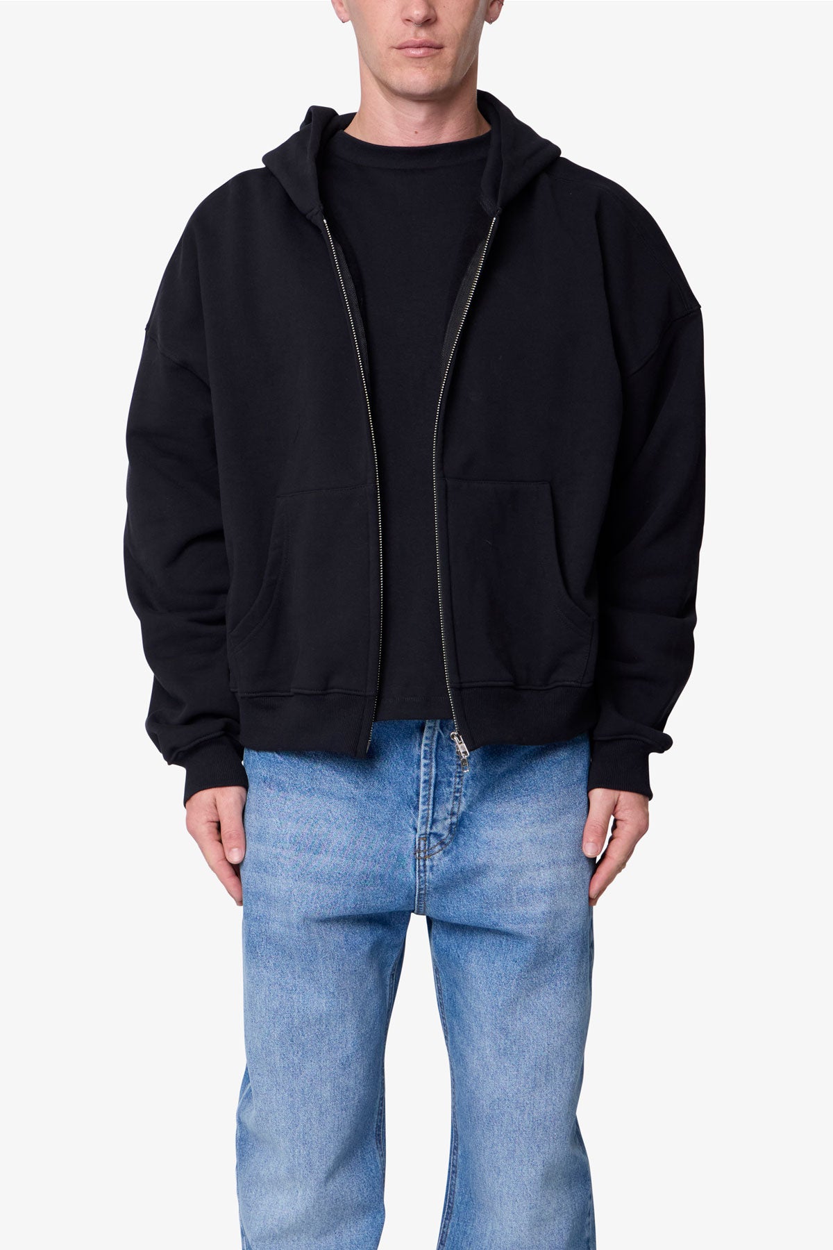 Heavy Basic Zip Up Hoodie - Black
