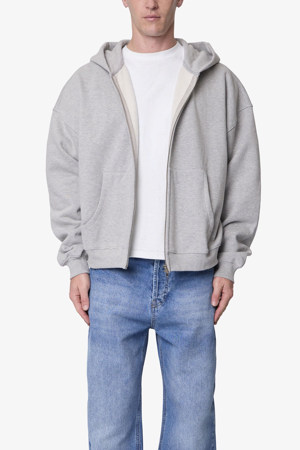 Heavy Basic Zip Up Hoodie - Heather Grey