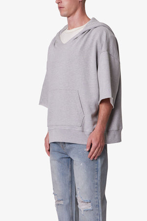 Hooded 3/4 Sleeve Rag Sweater - Grey