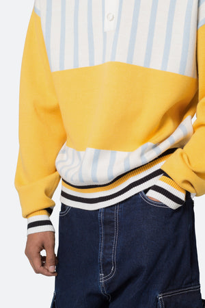 Knit Stripe L/S Polo - Blue/Yellow