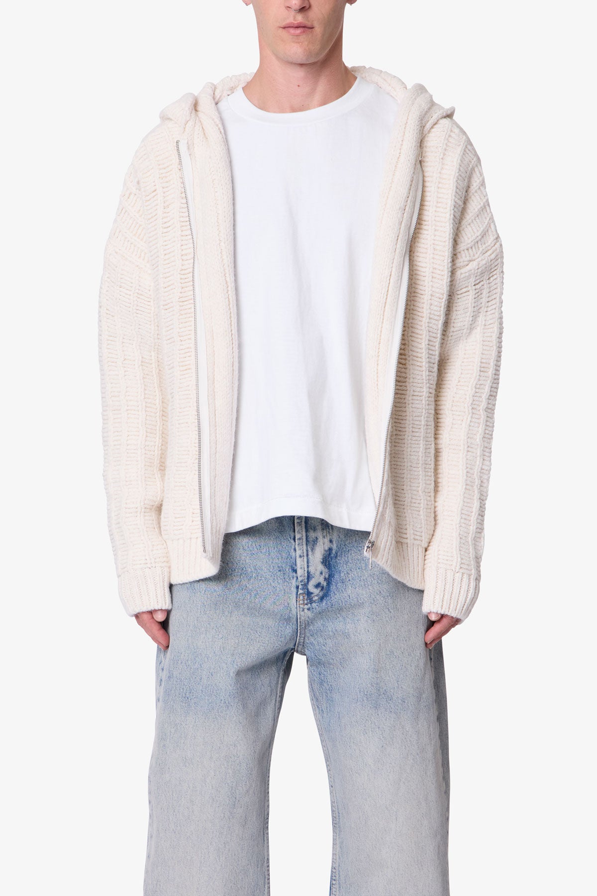 Knit Zip Up Hoodie - Off White