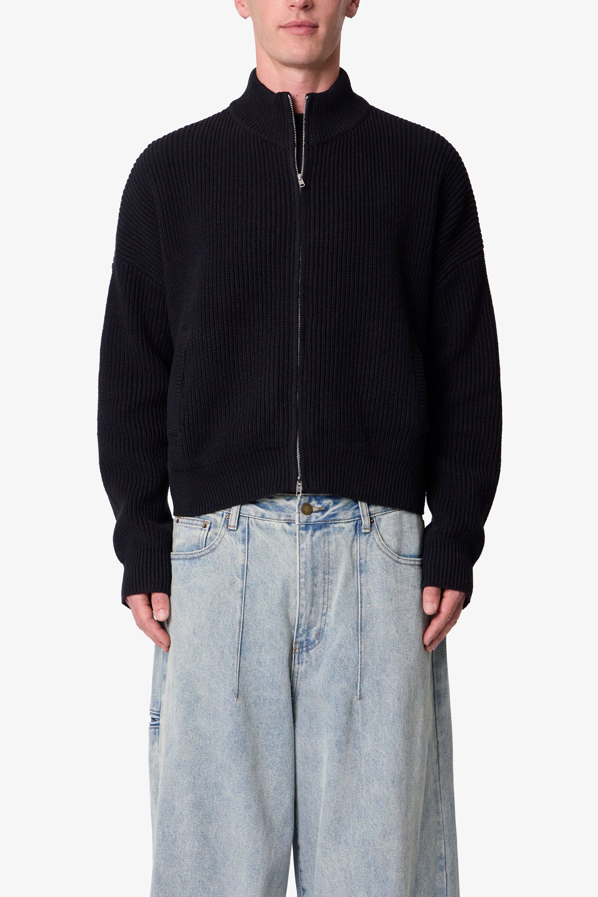 Knit Zip Up Sweater - Black