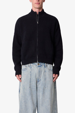 Knit Zip Up Sweater - Black
