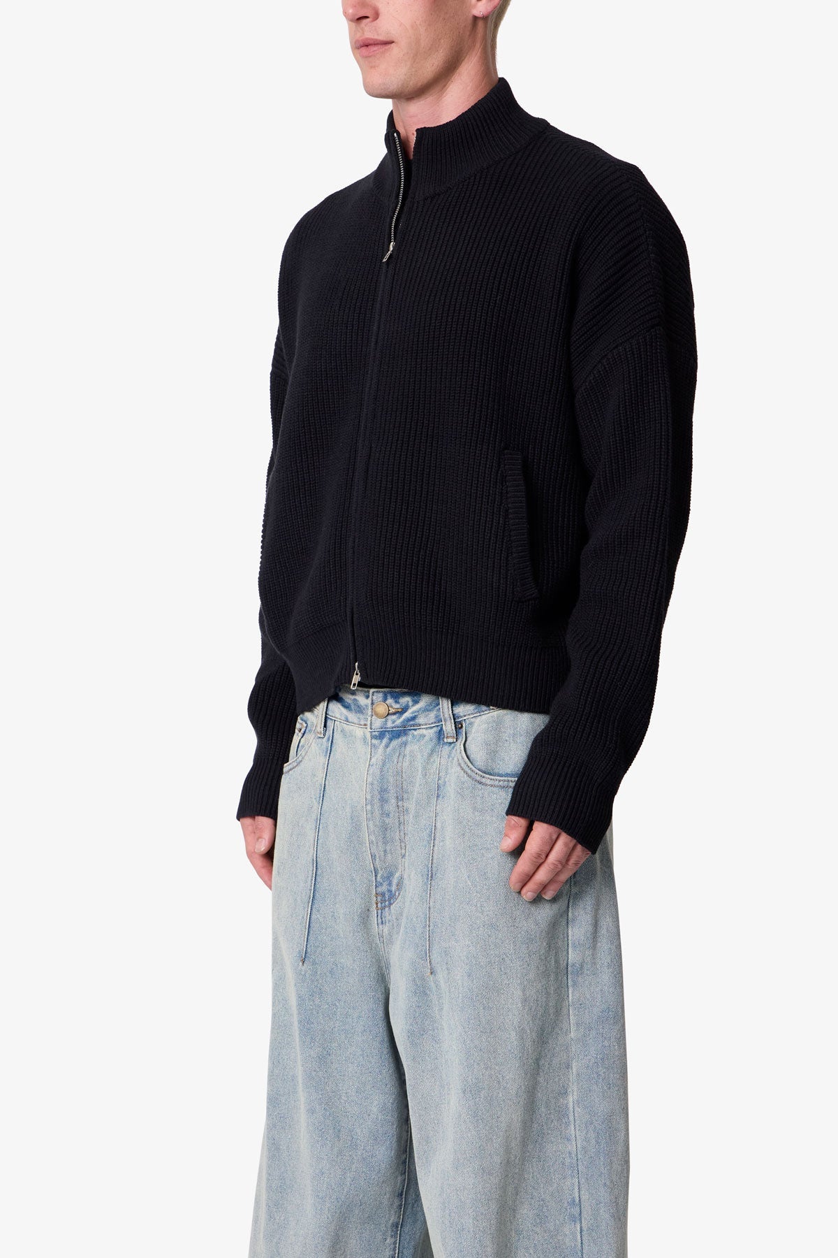 Knit Zip Up Sweater - Black