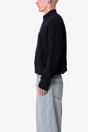 Knit Zip Up Sweater - Black