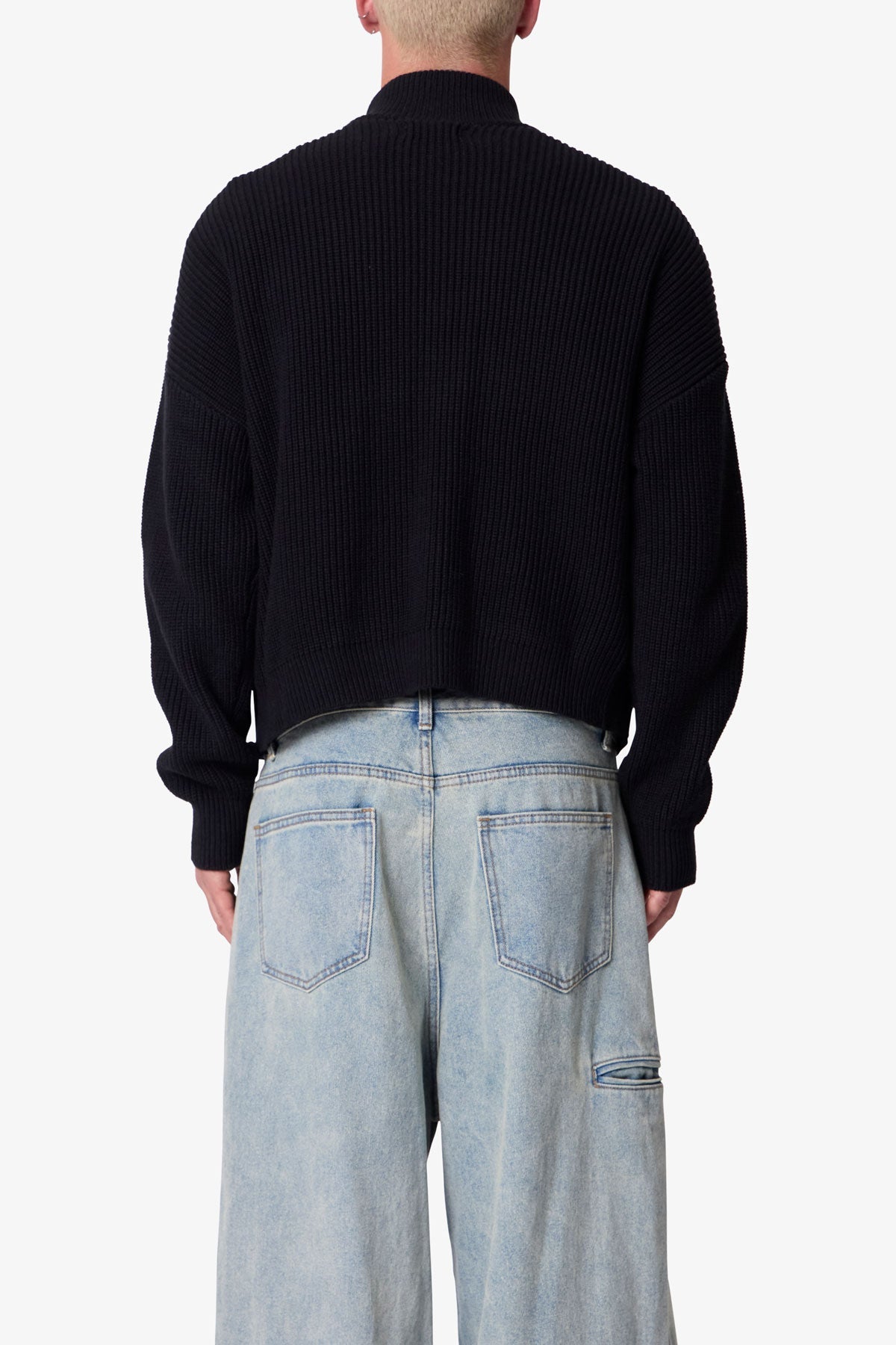 Knit Zip Up Sweater - Black