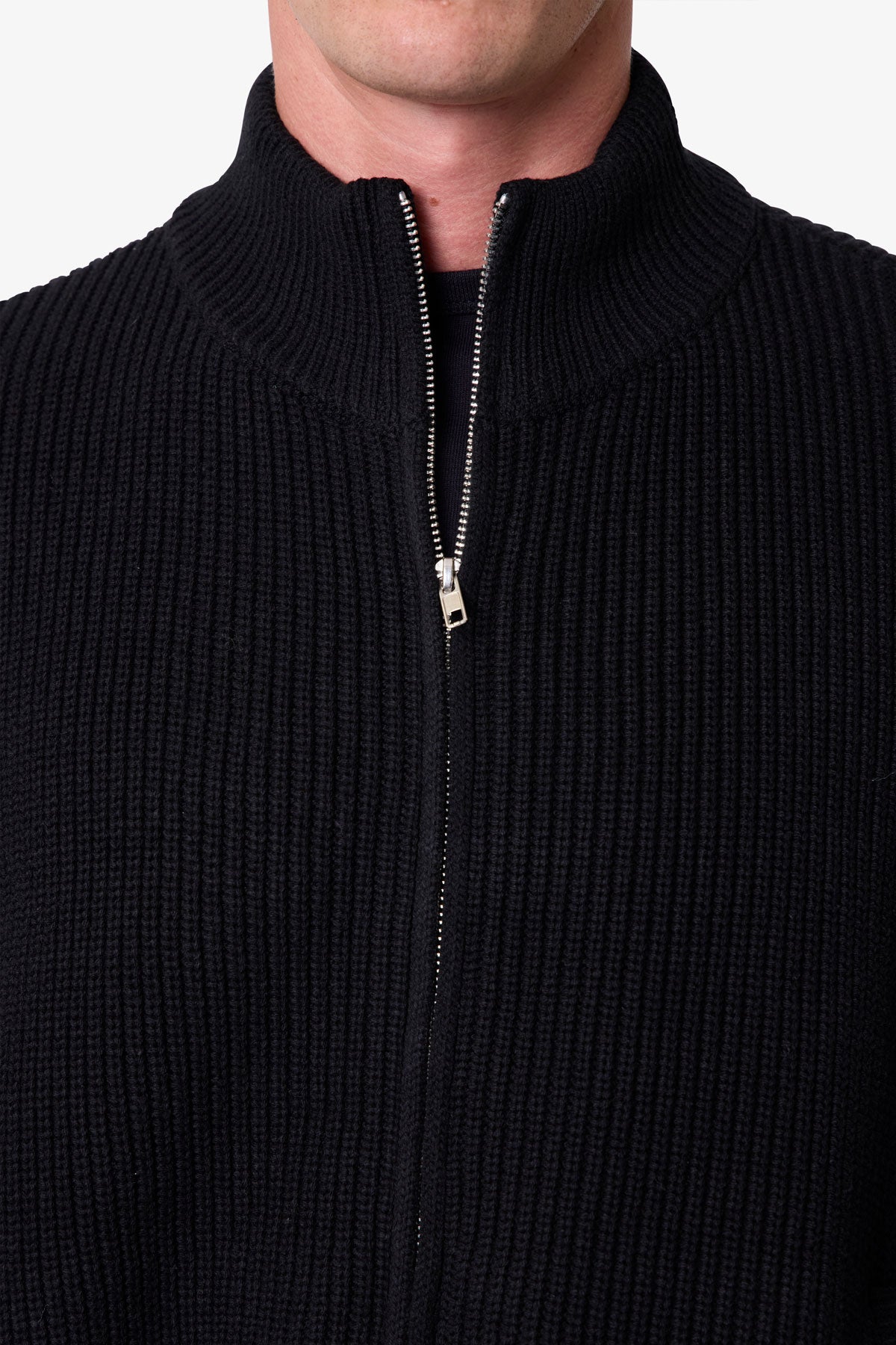 Knit Zip Up Sweater - Black
